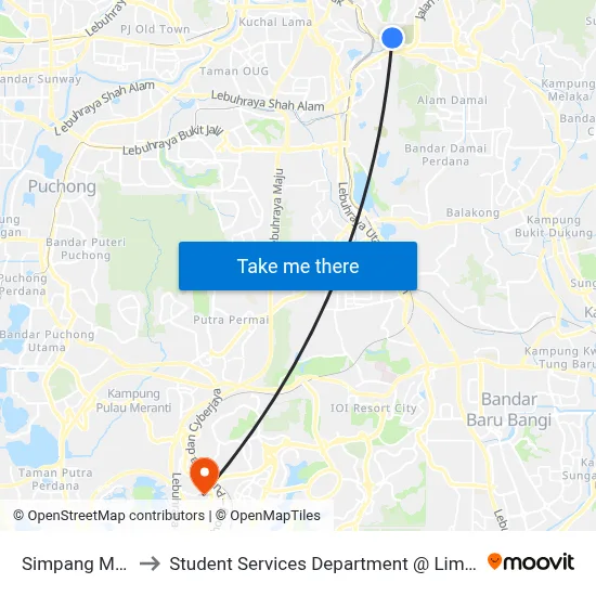 Simpang Mewah 12 (Kl292) to Student Services Department @ Limkokwing University of Creative Technology map