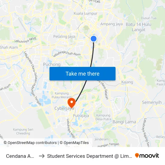 Cendana Apartment (Kl302) to Student Services Department @ Limkokwing University of Creative Technology map