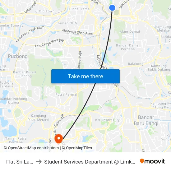 Flat Sri Labuan (Kl347) to Student Services Department @ Limkokwing University of Creative Technology map