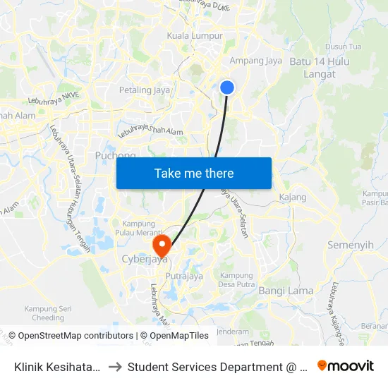 Klinik Kesihatan Cheras (Opp) (Kl352) to Student Services Department @ Limkokwing University of Creative Technology map