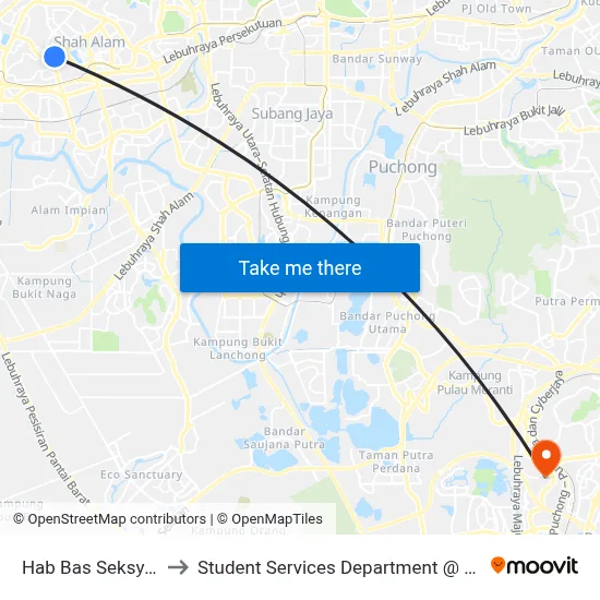 Hab Bas Seksyen 2 Shah Alam (Sa14) to Student Services Department @ Limkokwing University of Creative Technology map