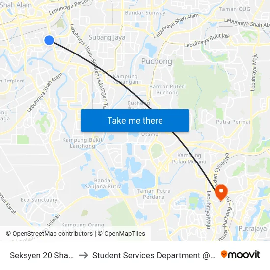 Seksyen 20 Shah Alam (Selatan) (Sa461) to Student Services Department @ Limkokwing University of Creative Technology map
