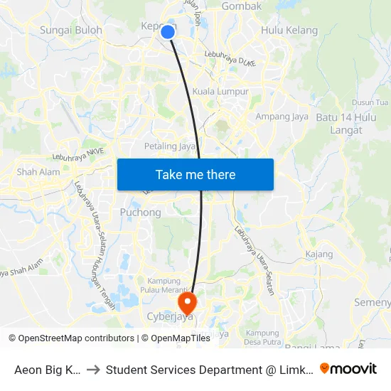 Aeon Big Kepong (Kl452) to Student Services Department @ Limkokwing University of Creative Technology map