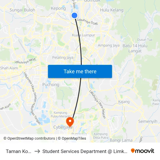 Taman Kok Lian (Kl588) to Student Services Department @ Limkokwing University of Creative Technology map