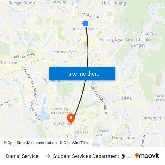 Damai Service Hospital (Opp) (Kl47) to Student Services Department @ Limkokwing University of Creative Technology map