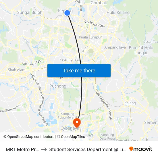 MRT Metro Prima, Pintu A (Kl451) to Student Services Department @ Limkokwing University of Creative Technology map