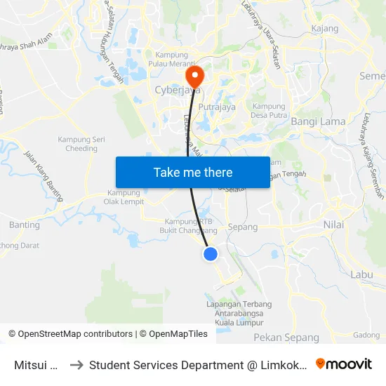 Mitsui Outlet Park to Student Services Department @ Limkokwing University of Creative Technology map