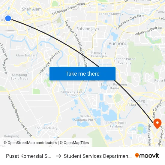 Pusat Komersial Seksyen 7 Shah Alam (Timur) (Sa37) to Student Services Department @ Limkokwing University of Creative Technology map