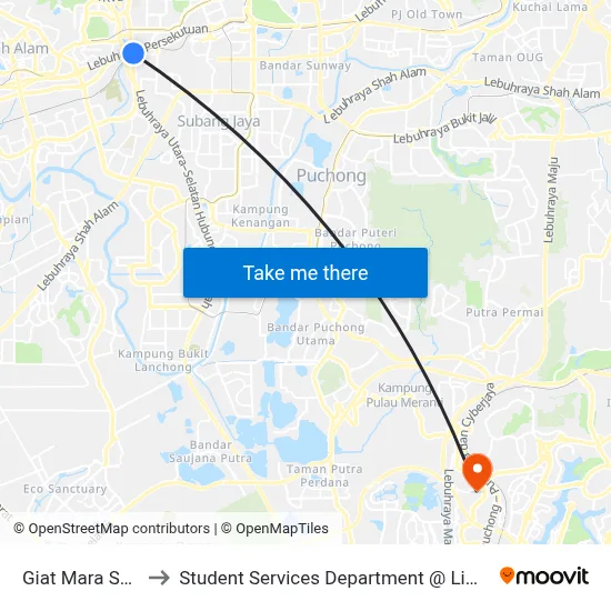 Giat Mara Shah Alam (Sa917) to Student Services Department @ Limkokwing University of Creative Technology map