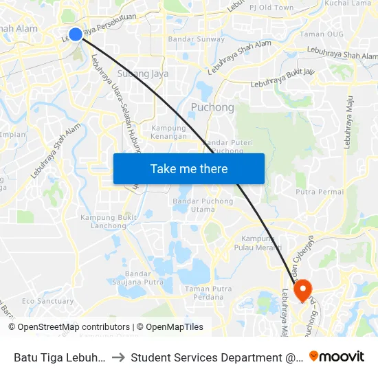 Batu Tiga Lebuhraya Persekutuan (Sa914) to Student Services Department @ Limkokwing University of Creative Technology map