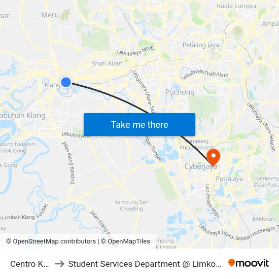 Centro Klang (Bd17) to Student Services Department @ Limkokwing University of Creative Technology map