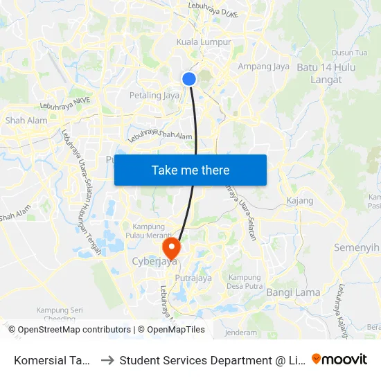 Komersial Taman Seputeh (Kl278) to Student Services Department @ Limkokwing University of Creative Technology map