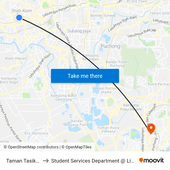 Taman Tasik Shah Alam (Sa15) to Student Services Department @ Limkokwing University of Creative Technology map