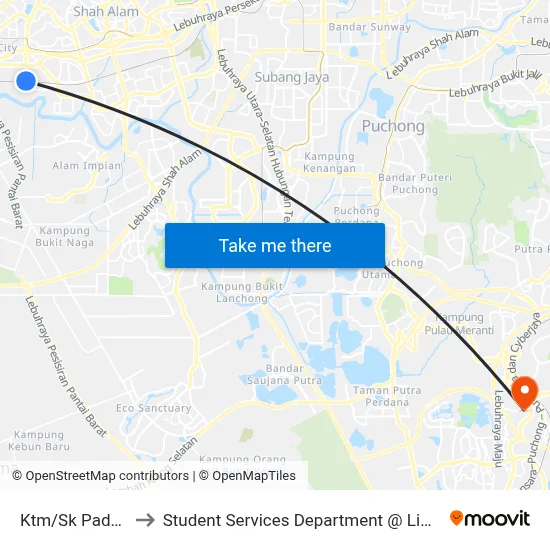Ktm/Sk Padang Jawa (Sa601) to Student Services Department @ Limkokwing University of Creative Technology map