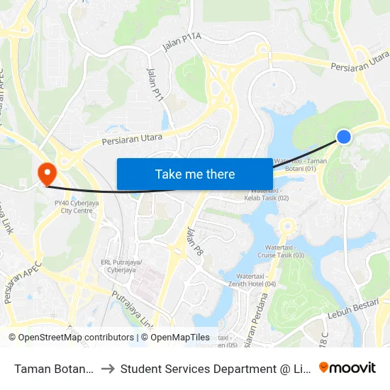 Taman Botani Putrajaya (Ppj185) to Student Services Department @ Limkokwing University of Creative Technology map