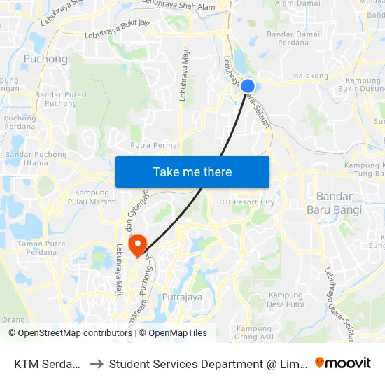 KTM Serdang (Opp) (Sj595) to Student Services Department @ Limkokwing University of Creative Technology map