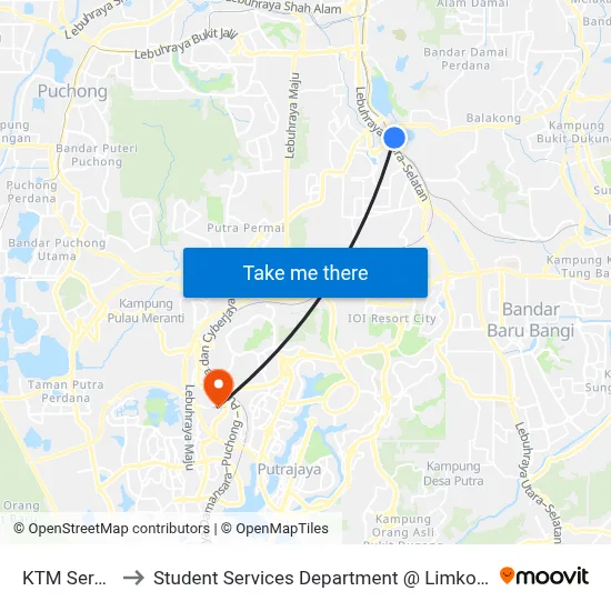KTM Serdang (Sj596) to Student Services Department @ Limkokwing University of Creative Technology map
