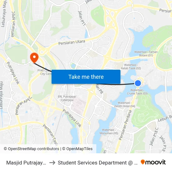 Masjid Putrajaya / Putra Square (Ppj48) to Student Services Department @ Limkokwing University of Creative Technology map