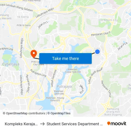 Kompleks Kerajaan Parcel E (Utara) (Ppj276) to Student Services Department @ Limkokwing University of Creative Technology map