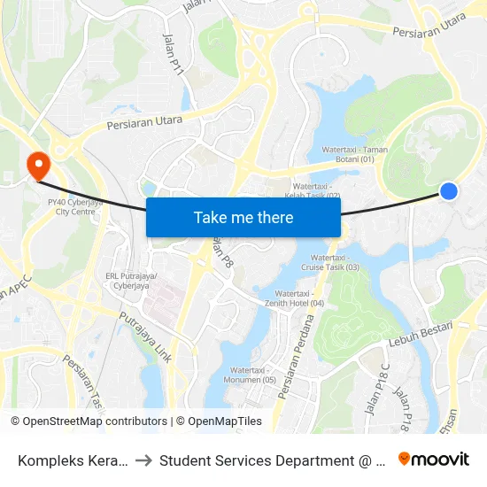 Kompleks Kerajaan Parcel D (Ppj189) to Student Services Department @ Limkokwing University of Creative Technology map