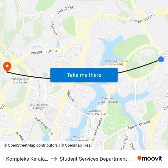 Kompleks Kerajaan Parcel E (Barat) (Ppj187) to Student Services Department @ Limkokwing University of Creative Technology map