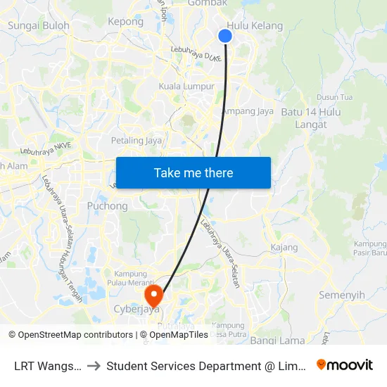 LRT Wangsa Maju (Kl170) to Student Services Department @ Limkokwing University of Creative Technology map