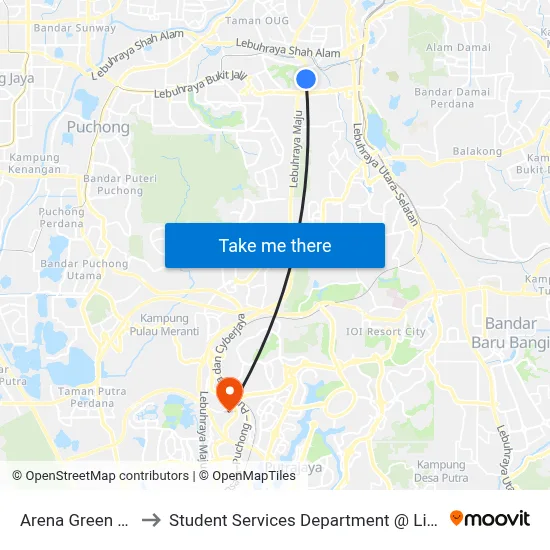 Arena Green Apartment (Kl1293) to Student Services Department @ Limkokwing University of Creative Technology map