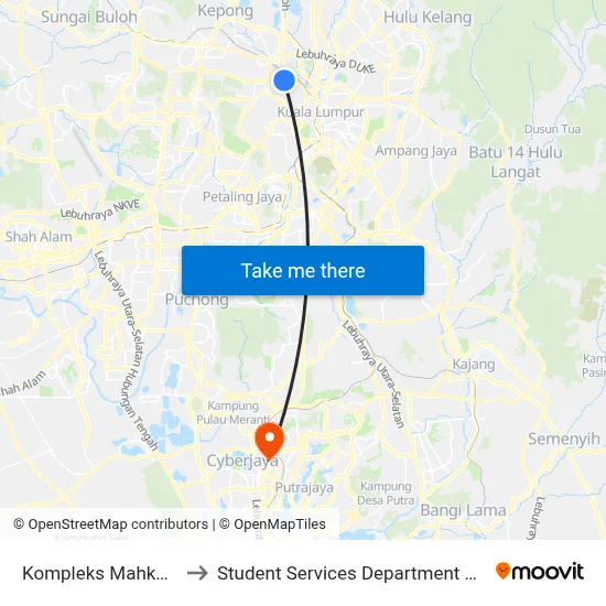 Kompleks Mahkamah Kuala Lumpur (Kl1895) to Student Services Department @ Limkokwing University of Creative Technology map