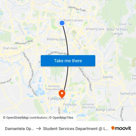 Damanlela Open Car Park (Kl2424) to Student Services Department @ Limkokwing University of Creative Technology map