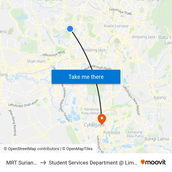 MRT Surian, Pintu B (Pj368) to Student Services Department @ Limkokwing University of Creative Technology map