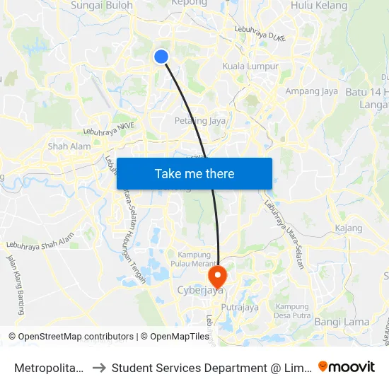 Metropolitan Square (Pj377) to Student Services Department @ Limkokwing University of Creative Technology map