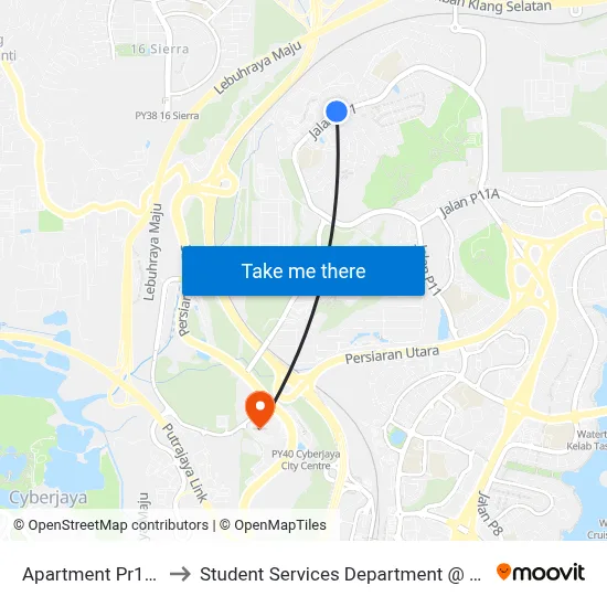 Apartment Pr1ma Presint 11 (Ppj106) to Student Services Department @ Limkokwing University of Creative Technology map