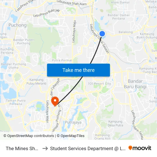 The Mines Shopping Centre (Sj640) to Student Services Department @ Limkokwing University of Creative Technology map