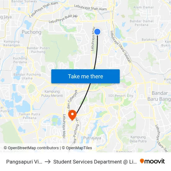 Pangsapuri Vista Serdang (Sj771) to Student Services Department @ Limkokwing University of Creative Technology map