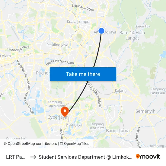 LRT Pandan Indah to Student Services Department @ Limkokwing University of Creative Technology map