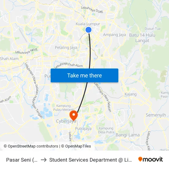 Pasar Seni (Platform A6 - A8) to Student Services Department @ Limkokwing University of Creative Technology map