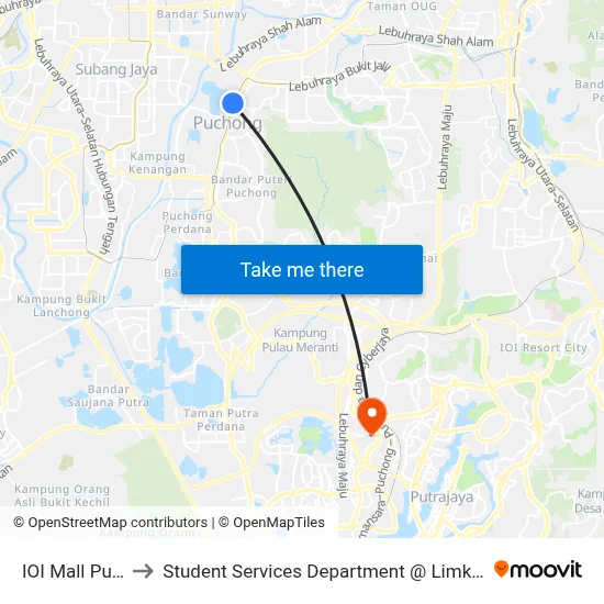 IOI Mall Puchong (Sj610) to Student Services Department @ Limkokwing University of Creative Technology map