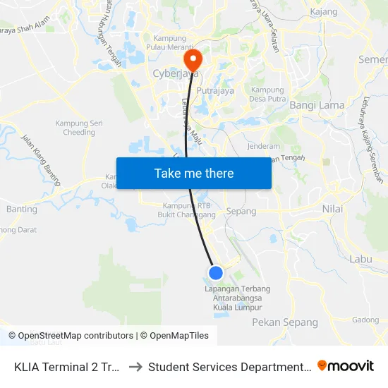 KLIA Terminal 2 Transportation Hub, Level 1 (Sp358) to Student Services Department @ Limkokwing University of Creative Technology map