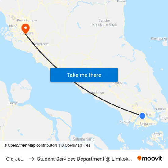 Ciq Johor Bahru to Student Services Department @ Limkokwing University of Creative Technology map