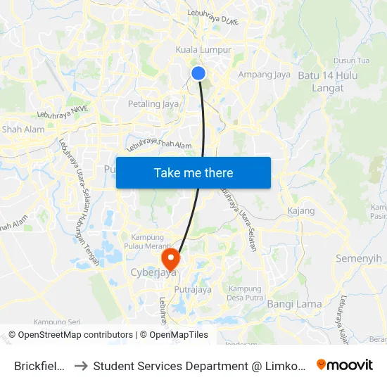 Brickfields (Kl1080) to Student Services Department @ Limkokwing University of Creative Technology map