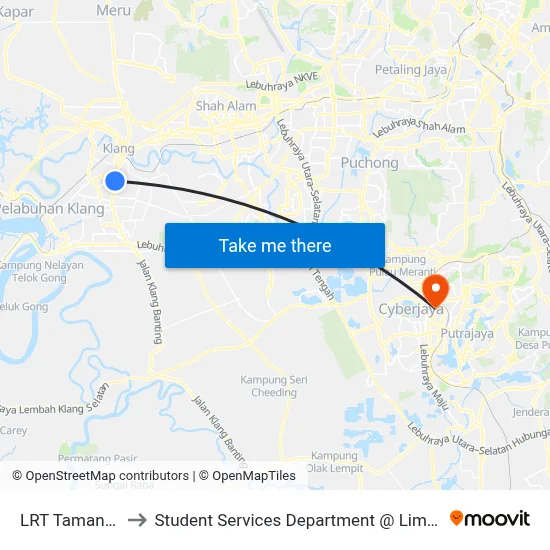 LRT Taman Selatan Pintu A to Student Services Department @ Limkokwing University of Creative Technology map