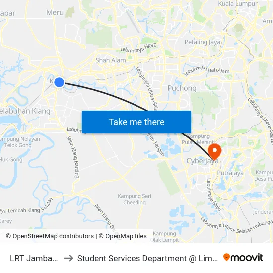 LRT Jambatan Kota Pintu A to Student Services Department @ Limkokwing University of Creative Technology map