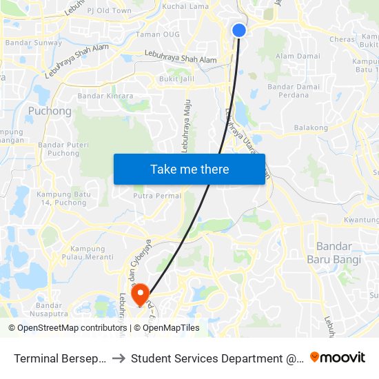 Terminal Bersepadu Selatan (Tbs) (Kl779) to Student Services Department @ Limkokwing University of Creative Technology map