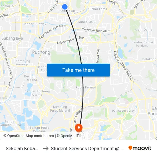 Sekolah Kebangsaan Jalan Selangor to Student Services Department @ Limkokwing University of Creative Technology map