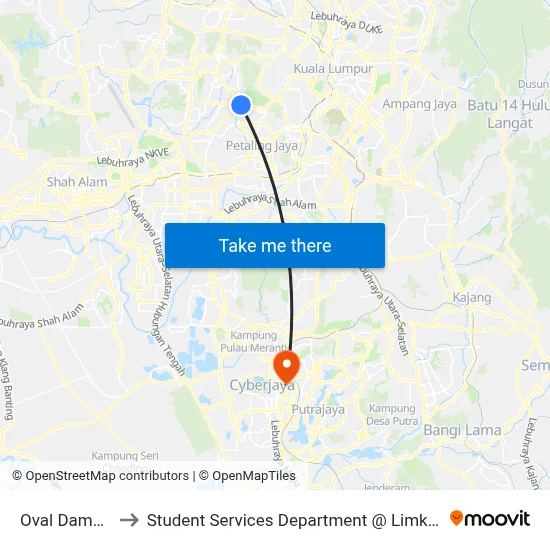 Oval Damansara (Pj621) to Student Services Department @ Limkokwing University of Creative Technology map