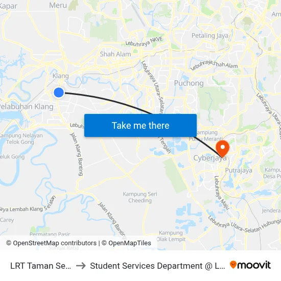 LRT Taman Selatan Pintu A (Bd110) to Student Services Department @ Limkokwing University of Creative Technology map