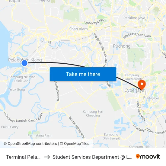 Terminal Pelabuhan Klang (Bd344) to Student Services Department @ Limkokwing University of Creative Technology map