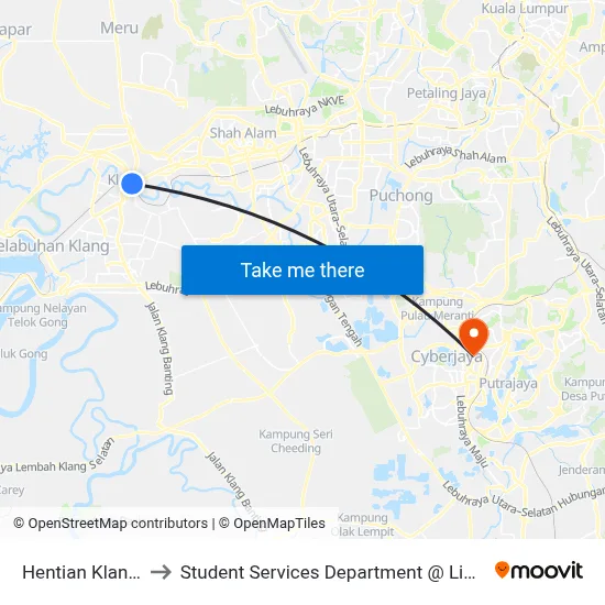 Hentian Klang (Pos) B (Bd664) to Student Services Department @ Limkokwing University of Creative Technology map