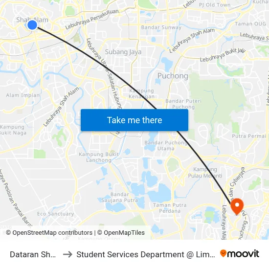 Dataran Shah Alam (Sa795) to Student Services Department @ Limkokwing University of Creative Technology map