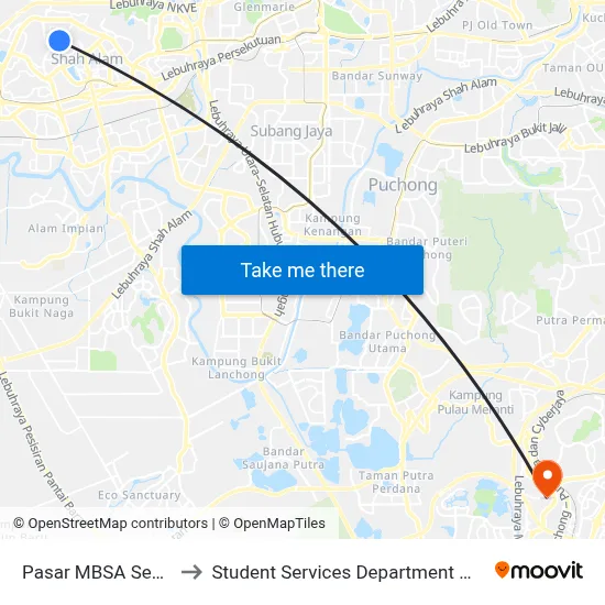 Pasar MBSA Seksyen 6 Shah Alam (Sa965) to Student Services Department @ Limkokwing University of Creative Technology map